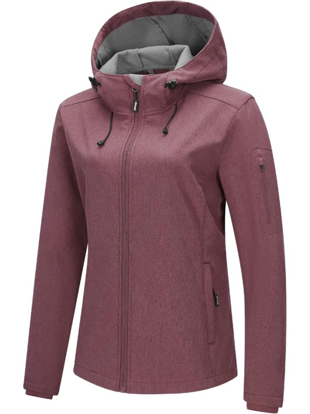 Women's Rose Red Melange Cuff Sleeve Straight Hooded Zippered Ventures Jacket